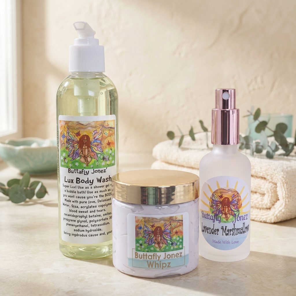 Bathing & Skin Care System with a smaller perfume bottle